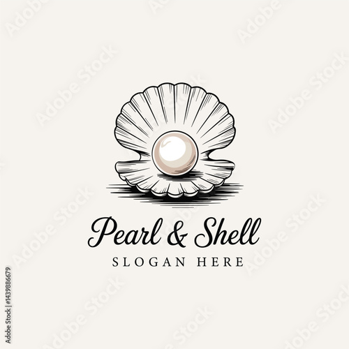 a hand drawn pearl and shell logo