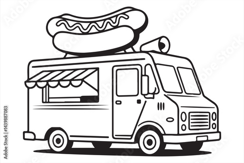 Hot Dog Vendor Truck with "HOT DOG" Sign for Food and Beverage Promotions