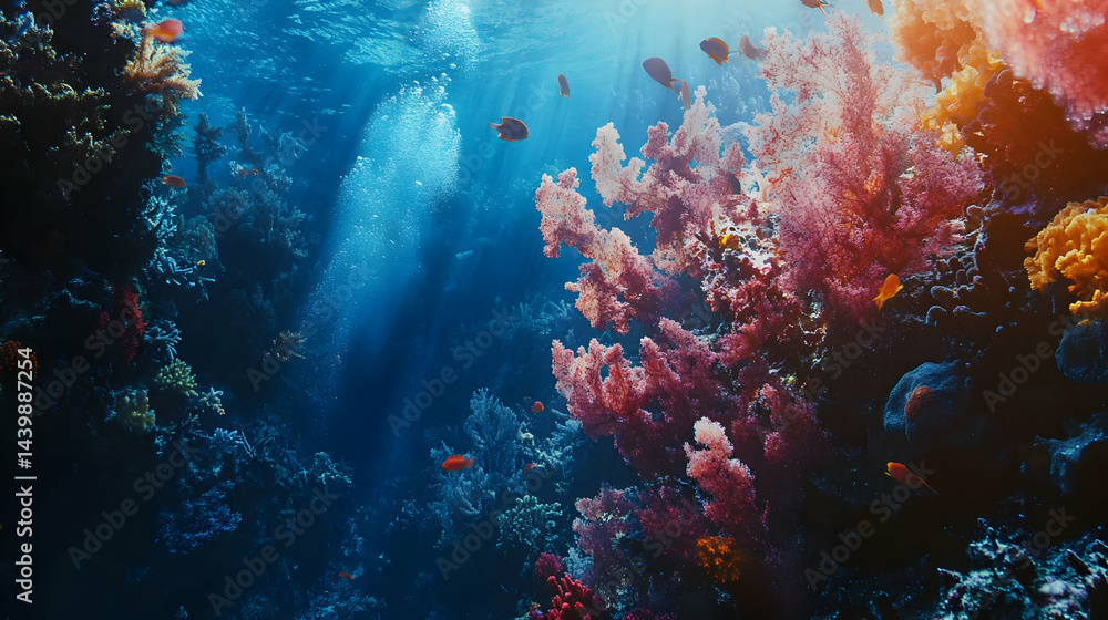 Fototapeta premium Vibrant Coral Reef Underwater Scene: A Breathtaking View of Ocean Life