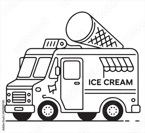 Food Truck Vector with Ice Cream Cone for Summer-Themed Marketing