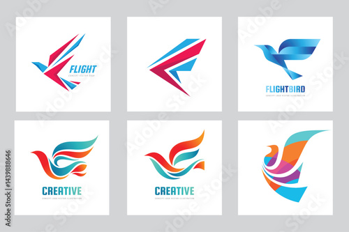 Obraz na płótnie Abstract birds vector logo set template concept illustration. Wings creative signs. Creative birds collection. Design element. w salonie