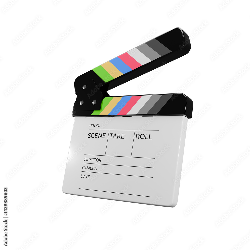 Fototapeta premium 3d icon render white movie clapperboard illustration