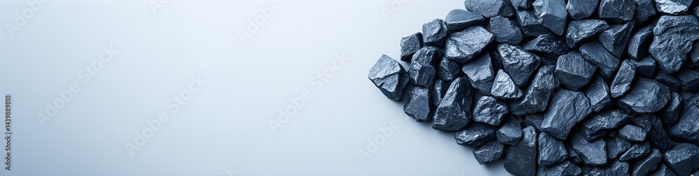 Black coal chunks on light blue background with copy space. Raw fossil fuel for energy production. Mining industry concept for Earth Day and World Energy Day Black coal chunks on light blue background with copy space. Raw fossil fuel for energy production. Mining industry concept for Earth Day and World Energy Day