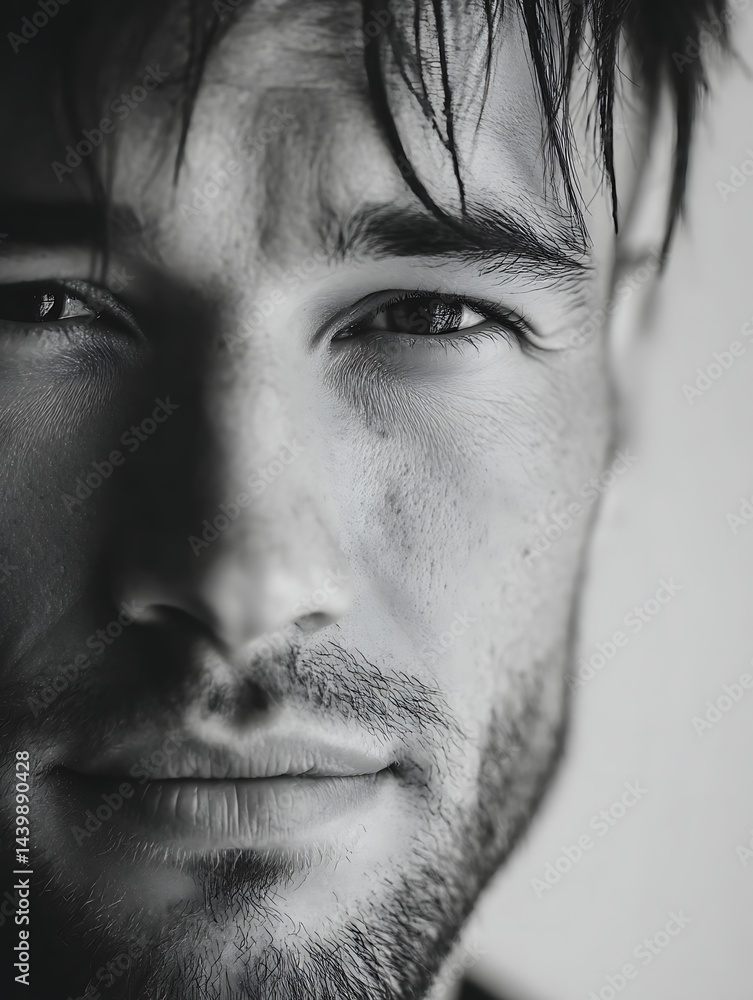 Obraz premium A Close-Up Portrait of a Handsome Man with Intense Eyes