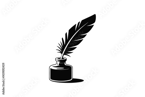 Silhouette of a classic quill and ink bottle vector illustration