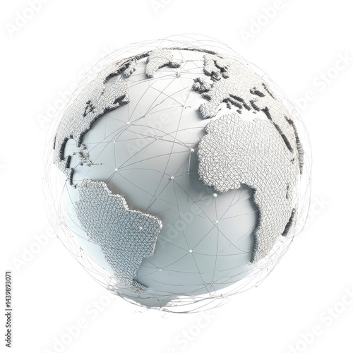 Global Network Connection 3D Model of Earth with Interconnected Lines