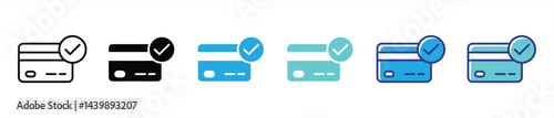 approved credit card icon set. contain verification card, credit card with checkmark thin line and color style icon for your app and web. vector illustration
