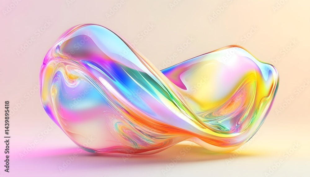 A colorful iridescent flowing shape against a gradient background