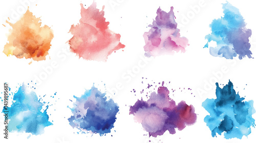 Blush pink watercolor stains Paint stropke washes Kit of splashes, Set of watercolor circles brash multicolored. watercolor on white background.