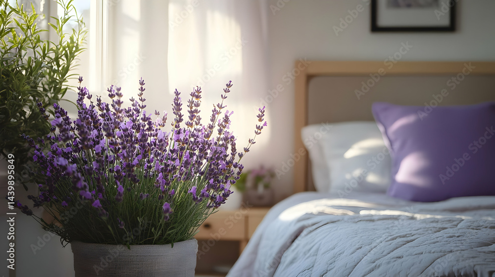 Naklejka premium Calming Lavender in a Sunlit Bedroom