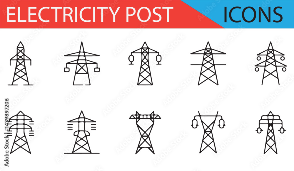 Electricity Post and Tower Icon Designs for Engineering and Power Distribution Electricity Post and Tower Icon Designs for Engineering and Power Distribution