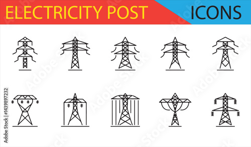 Transmission Line Tower Icons for Power Grid and Electrical Network Projects