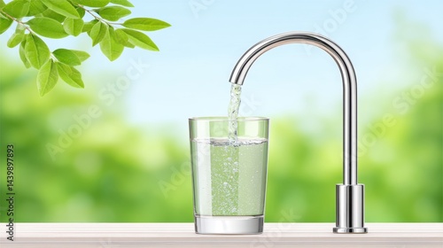Filling a clear glass with clean drinking water from a pitcher in a bright kitchen setting