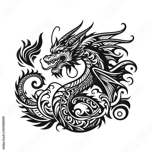 Wallpaper Mural Stylized Dragon Illustration Black and White Tattoo Design Torontodigital.ca