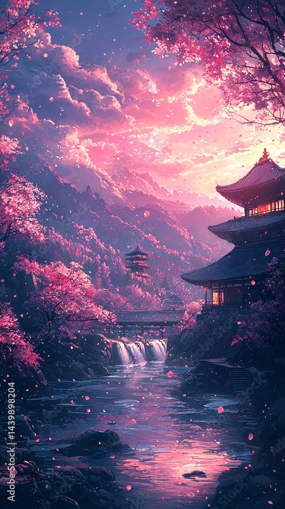 Obraz premium Beautiful Cherry Blossom Mountain View