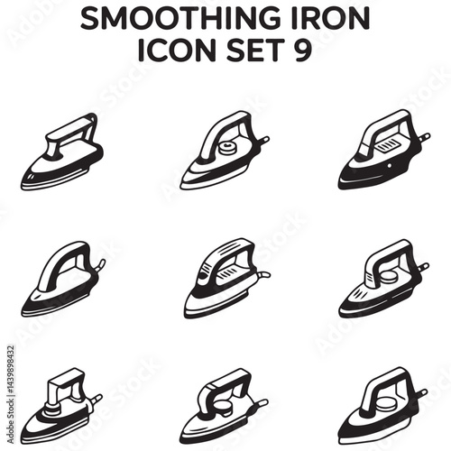 Smoothing-iron icons set. Isometric set of smoothing-iron icons for web design Vector Black silhouettes. with white background