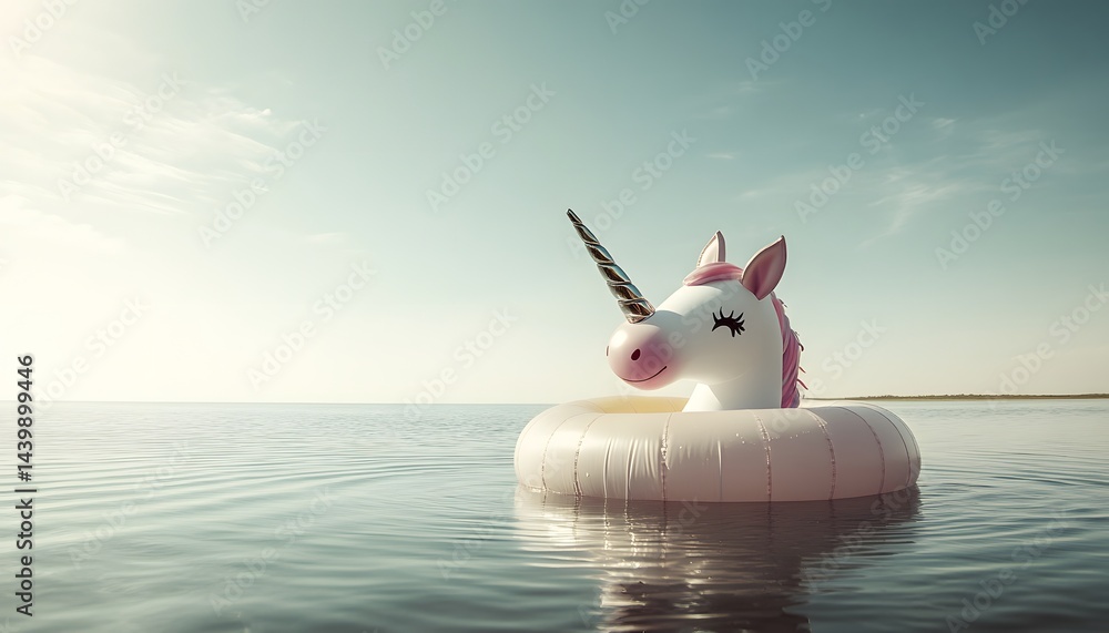 A Large Inflatable Unicorn Floats Calmly On Gentle Waters