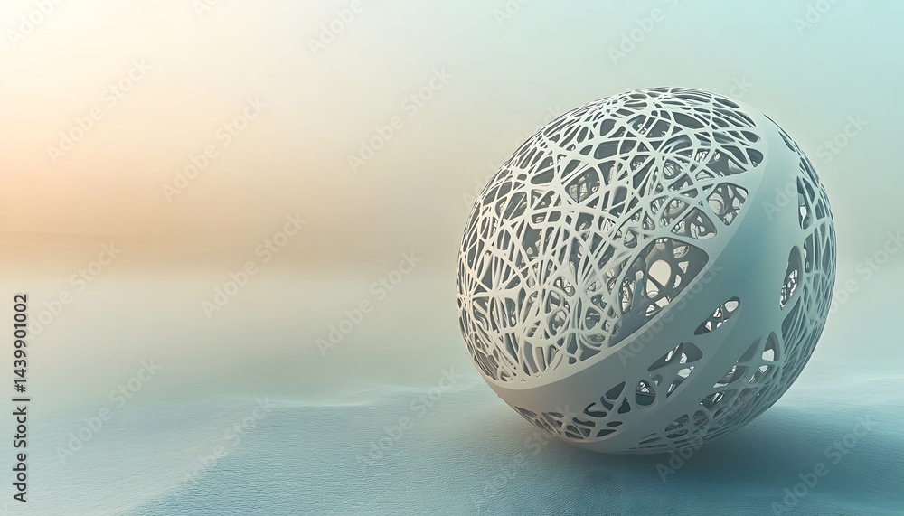 A rendered sphere with a latticework design on a smooth surface