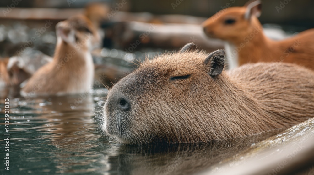 Obraz premium Capybara Serenity: Semi-Aquatic Rodents in Water