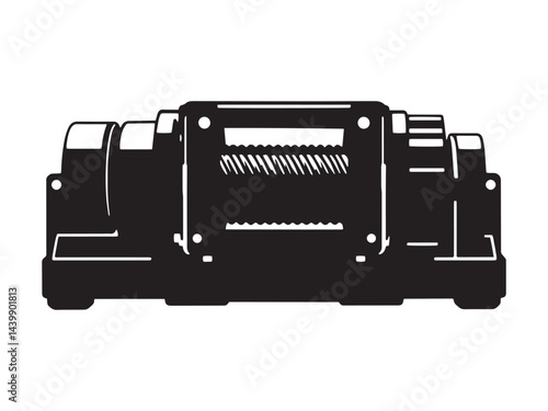 Industrial Motor Winch Machine Silhouette Vector Illustration for Heavy Equipment and Construction Machinery