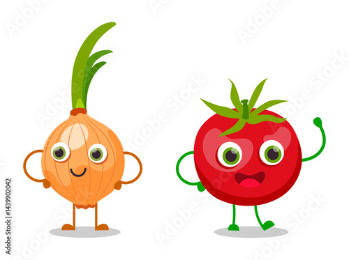 Set Multicolor cute vegetable mascots flat icons