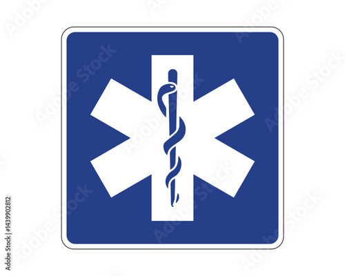 Emergency Medical Services Indication Traffic Sign for Guiding to Nearby Healthcare Assistance – High Quality Vectorial Stock Road Sign