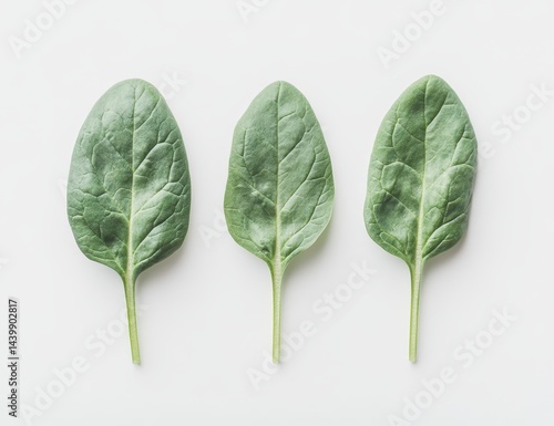 Fresh spinach leaves arranged on a white background