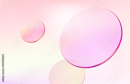 Transparent glass gradient disk or plate on pink backdrop. 3d product display backdrop. Presentation podium,cosmetic ads, round shape fly. Vector mockup illustration