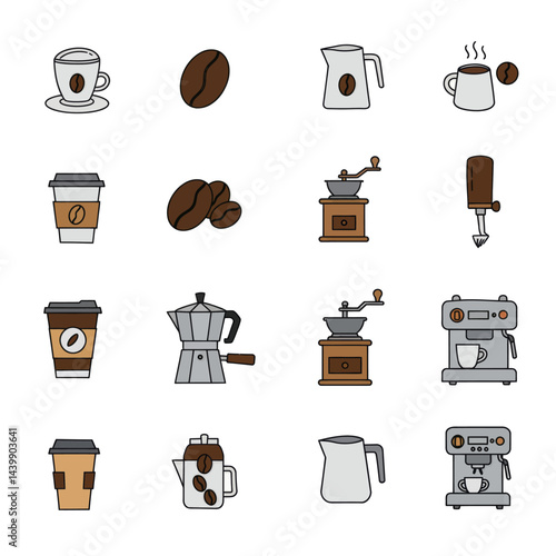 Pixel Art Coffee Icons: Cups, Beans, and Brewing Equipment