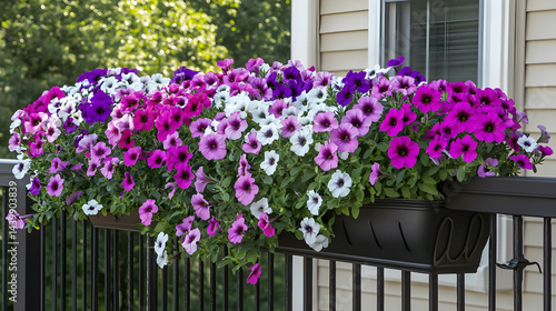 Stunning Petunia Flower Box on Balcony Railing