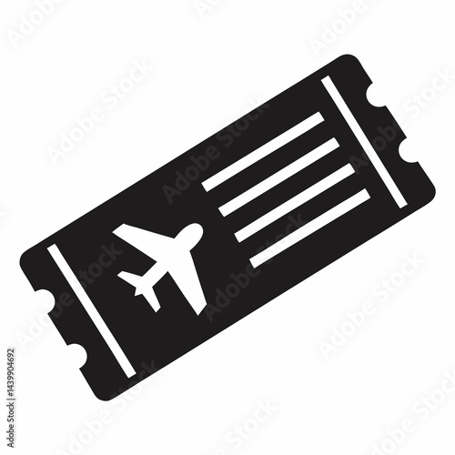 Black Airplane Ticket Icon Vector Design for Travel and Transportation