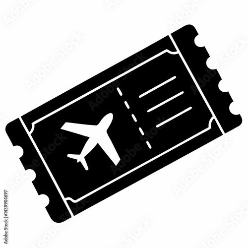 Black Airplane Ticket Icon Vector Design for Travel and Transportation