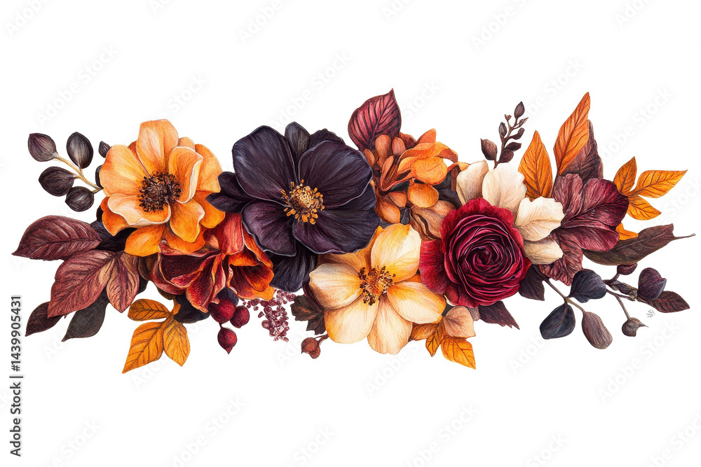 Fototapeta premium Beautiful autumn flower clipart in PNG format isolated on a clean white background for designers