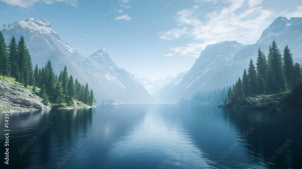 Fototapeta premium Serene Mountain Lake: A Breathtaking Landscape