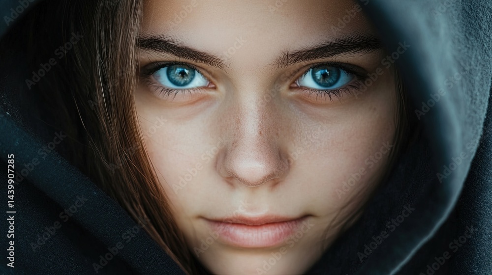 The girl in the black hoodie, hiding in it, looks mysterious. The girl in the black hoodie, hiding in it, looks mysterious.