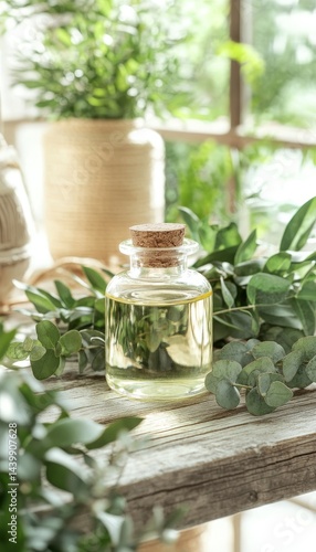 Obraz na płótnie Eucalyptus Essential Oil With Leaves And Dried Eucalyptus Natural Remedy, Wellness Concept w salonie