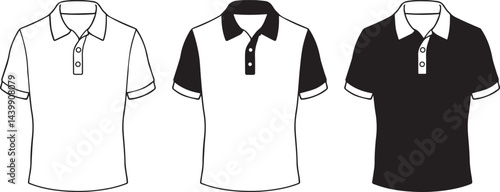 Vector Set of Polo Shirts – Black and White Sport T-Shirt Variations for Fashion and Uniform Designs