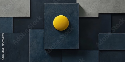 Obraz na płótnie Minimalist Design Yellow Circle Against Geometric Gray and Black Tiled Wall, Abstract Background w salonie