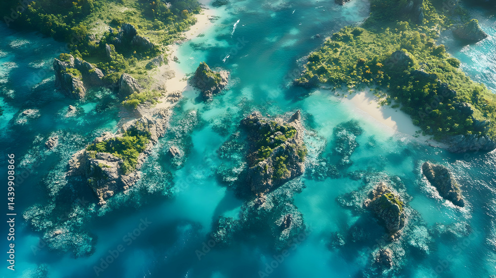 Fototapeta premium Tropical Island Paradise: An Aerial View of a Secluded Beach and Turquoise Waters