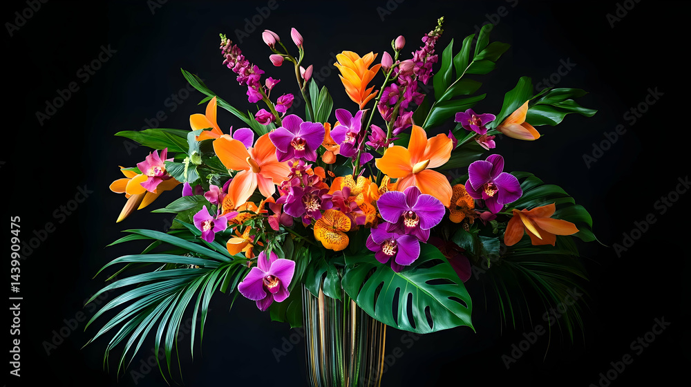 Fototapeta premium Vibrant Tropical Orchid Arrangement: A Masterpiece of Floral Design