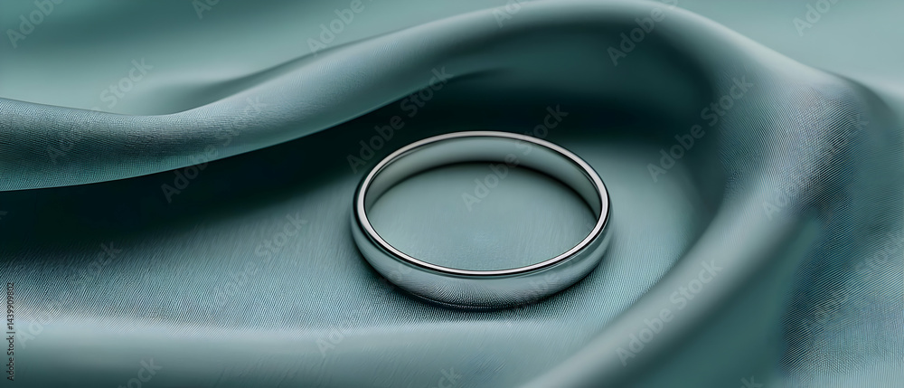 Elegant Silver Ring on Teal Fabric Elegant Silver Ring on Teal Fabric