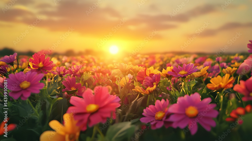 Obraz premium Sunset Serene: Vibrant Cosmos Flowers at Golden Hour