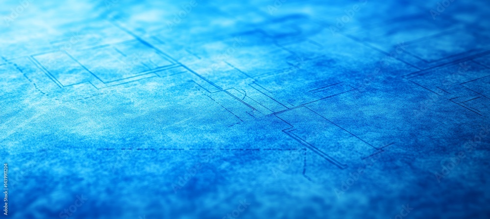Blue Architectural Blueprint Background, Detailed Floor Plan Design Sketch With Abstract Texture