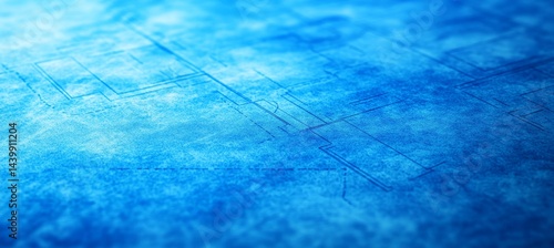Blue Architectural Blueprint Background, Detailed Floor Plan Design Sketch With Abstract Texture