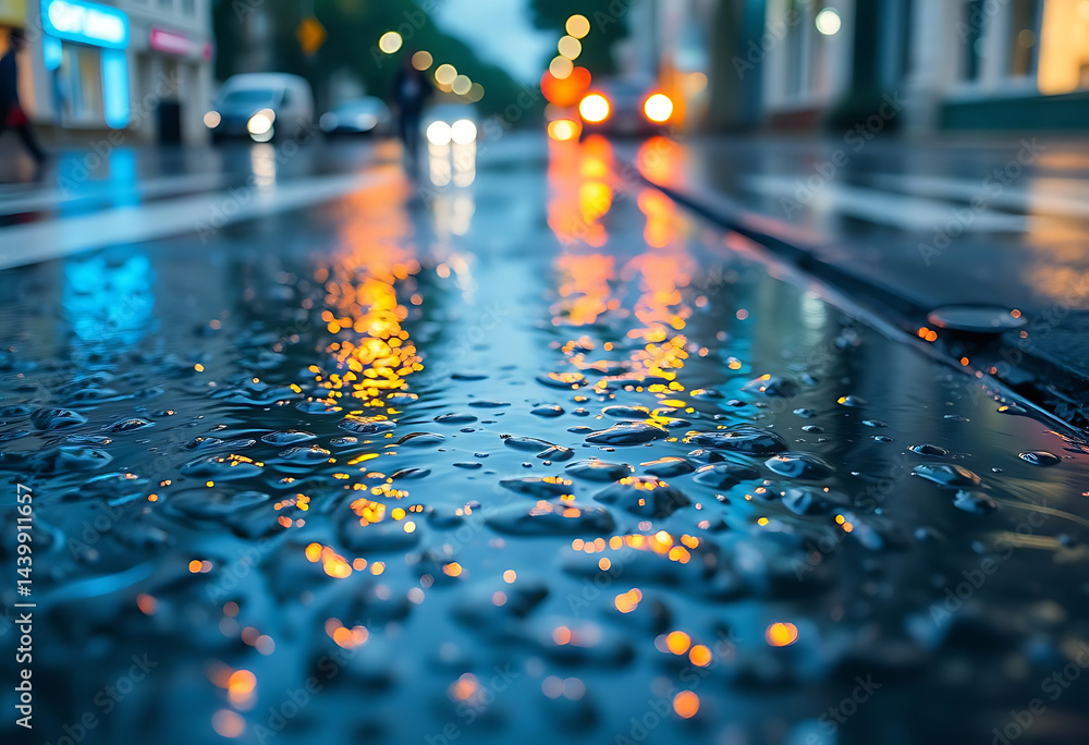 Obraz premium wet street with people walking on it at night