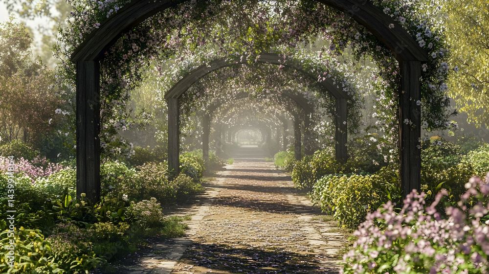 Fototapeta premium Picturesque Garden Path with Flower Archways