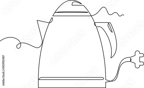 one line art Electric Kettle vector illustration. line art, one continuous line, simple, hand drawn and sketch style. for icons, symbols, signs or logos. PNG