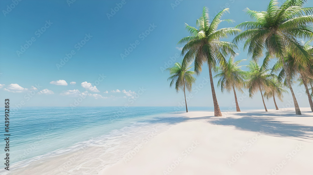 Fototapeta premium Tranquil Tropical Beach: Palm Trees Azure Ocean and White Sand