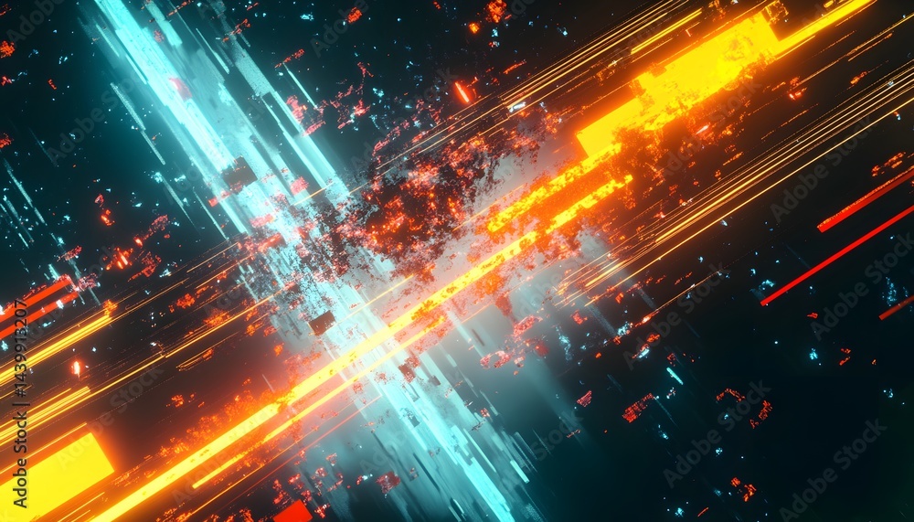 Fototapeta premium Abstract digital image features glowing neon lights and shapes