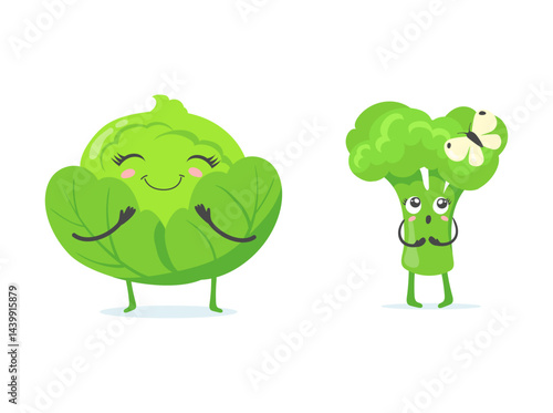 Set Multicolor cute vegetable mascots flat icons